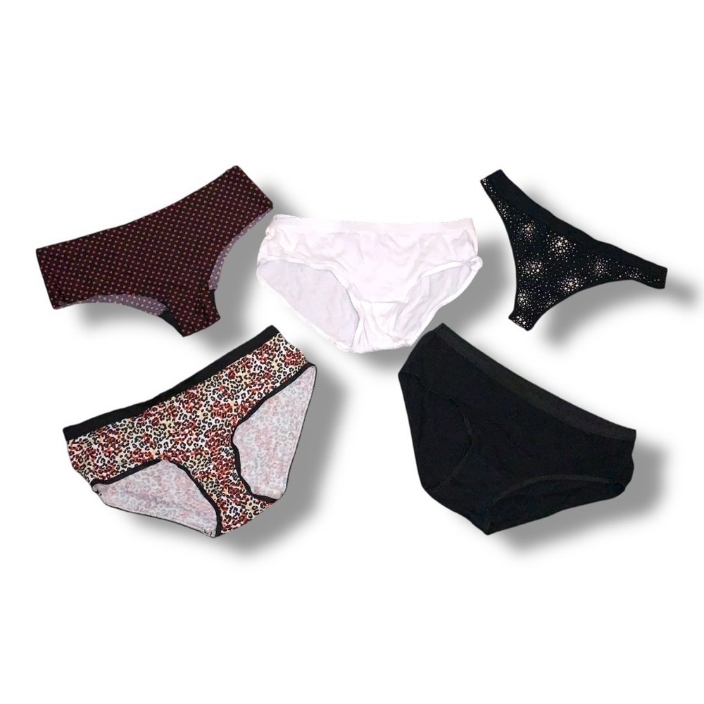 Lot Of 5 Juniors Medium Panties Underwear Leopard Black White Heart Bikini